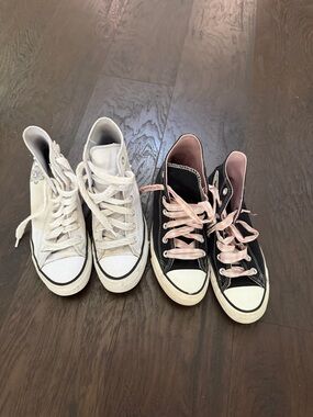 Converse High-Top Sneakers in Black, White and Pink